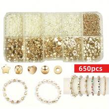 Yiwu Qiyou Accessories Co., LTD 650颗/盒 亚克力抛光星形和心形珠子套装，优雅独特，适合制作手链、腰链、脚链，也适合女性佩戴，可用于制作各种配饰，例如手机挂绳和挂饰。