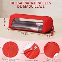 Lukovee Estuche de Viaje con Bolsa para Brochas y Espejo LED, 3 Modos de Iluminación Neceser de Maquillaje Portátil con Divisores Desmontables, Organizador Cosméticos para Accesorios Belleza Mujer - Rojo - con Espejo - Ver 5