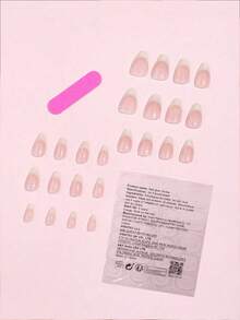 Juego de 24 uñas postizas de forma almendrada corta con degradado de colores nude y blanco lechoso. Incluye 1 bloque de pulido de uñas y 1 gel de gelatina - Multicolor - Ver 11