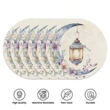 Set 1/2/4/6/8/300 buc, șervețele rotunde de lux, fundal negru cu modele de lună și felinare de Ramadan, dimensiuni 15*15 inch/38*38 cm. Mai multe modele disponibile, fiecare perfect potrivit pentru cinele de Ramadan și decorul casei. Fabricate din material 100% poliester, lavabile la mașină, o alegere ideală pentru decorarea casei. - Multicolor - Vizualizare 17