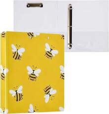 Carpeta de 3 anillos impresa de 1.5 pulgadas, carpeta de anillos en D con bolsillos, carpetas decorativas para la escuela universitaria u oficina, lindas abejas de dibujos animados blanco y amarillo - talla únicax1 - Ver 3
