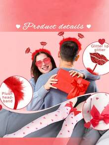 2pcs/Set Valentine's Day Sequin Red Lip Boppers Headbands, Heart Shape Party Decoration Glasses For Wedding Birthday Valentine's Day Party Gift - Red - View 5