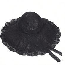 Ladies Floppy Lace Sun Hat Womens Foldable Wide Brim Fedoras UPF 50+ Summer Sun Visor Cap Large Beach Bucket Hat - 黑色 - 查看 4