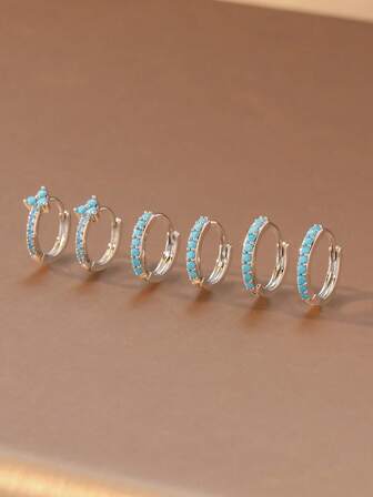 6pcs Fashionable Unique Design Turquoise Inlaid Women Earring Jewelry Set, High-End Holiday Decoration Gift