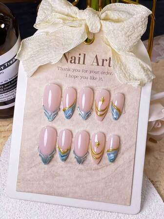 10 piezas de uñas postizas con forma de almendra hechas a mano con degradado verde azulado y diseño de estallido francés. Presenta un contorno dorado hecho a mano en 3D, combinado con un estilo francés degradado verde azulado pintado a mano y decorado con estallidos dorados. Estas elegantes, románticas y minimalistas uñas de aplicación exudan un ambiente sofisticado, sexy y lujoso. Ideal para uso diario, citas, conciertos y ocasiones laborales ligeras, son un regalo perfecto para mujeres y niñas.