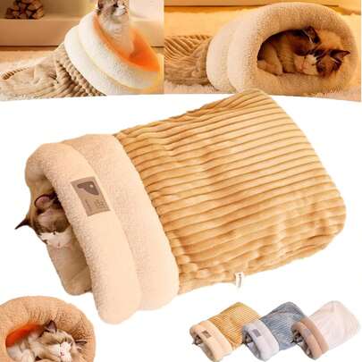 Sleeping Bag, Cueva para Gatos, Camita para Gatos, Bolsa De Dormir para Gato Interior Lavable, Saco De Dormir para Gatos para Mascotas, Almohadilla para Calentar Camas para Perritos (Marrón,)