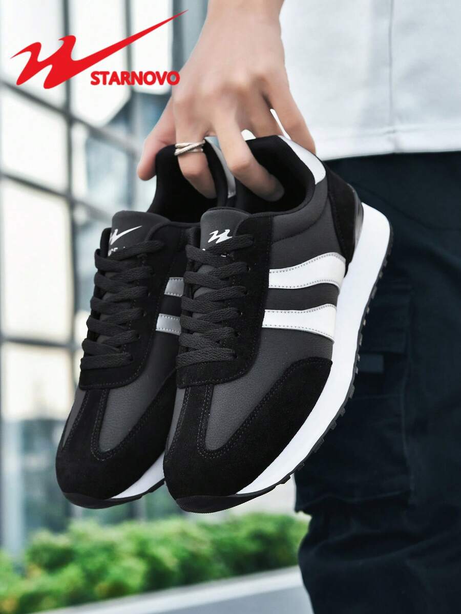 STARNOVO Giày thể thao nam thường ngày, giày sneaker buộc dây kiểu retro, giày tennis với thiết kế phối da và lưới dệt kim, thoáng khí và thoải mái cho kỳ nghỉ hè, giày thể thao thường ngày cho nam, phiên bản da toàn phần có sẵn cho mùa xuân và mùa thu (Sản phẩm này có kích thước tiêu chuẩn, nên đặt nhỏ hơn một cỡ nếu chân thon, lớn hơn một cỡ nếu chân rộng)