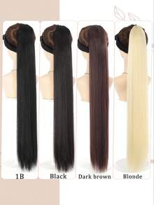 Long Straight Drawstring Ponytail Extensions Black Brown Blonde 34/36inch Long Fake Pony Tail Natural Soft Clip In Hairtail Extension Synthetic Heat Resistant Ponytail Hairpiece For Women Daily Wear ﻿1pc - Multicolor - View 5