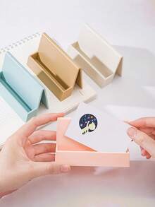 1个大容量现代商务名片夹及收纳盒 - 多色桌面名片盒，配时尚白色盖子（蓝绿色、米色、粉色） - 适用于专业人士、会议、研讨会的紧凑型办公桌及接待台配件 - 名片收纳盒 - 彩色 - 查看 2