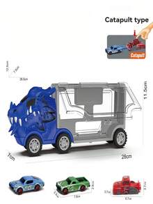 三合一恐龙玩具收纳盒、恐龙惯性变形伸缩玩具车、弹射玩具车、男孩互动益智玩具、儿童礼物 - 彩色 - 查看 2