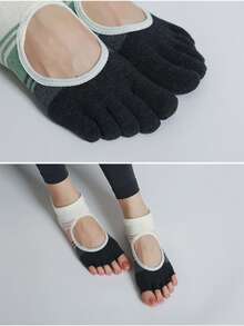 Calcetines sin talón con agarre de 5 dedos, calcetines de tobillo con bloques de color para yoga, pilates, danza, calcetines de estudio transpirables