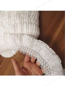 1 Yard Elastic Lace Ruffle Trim, Pleated Curtain Valance Dress Fabric, Black & White Lace Trim, Approx. 9cm Wide - White - View 9
