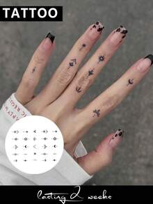 STARTTOOS Herbal Juice Semi-Permanent Tattoo Sticker Y2K Mini Star & Moon Small Pattern 7-14 Days Long-Lasting Waterproof Non-Fading Finger Ear Behind Shoulder Neck Collarbone Body Temporary Innovative Tattoo Sticker - Blue - View 2