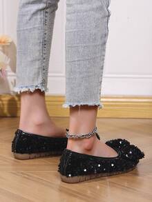 1 Pair Fashionable New Shiny Sequin Women's Shoes With Sequin Bow Decor - Black - View 7