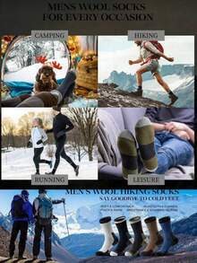 5双装男士加厚保暖中筒袜，保暖内衬，适合秋冬季户外活动，如徒步旅行、滑雪等。 - 彩色 - 查看 10