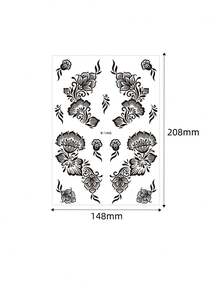 4片黑色蕾丝海娜临时纹身贴纸，适合女性婚礼、节日、穆斯林服装、情人节、约会装饰 - 黑色 - 查看 7
