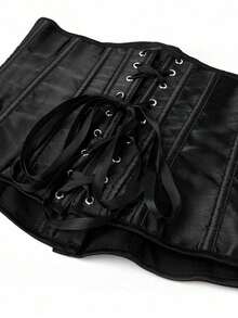 Women Lace-Up Waist Cincher Corset Vest - Black 2 - 查看 5