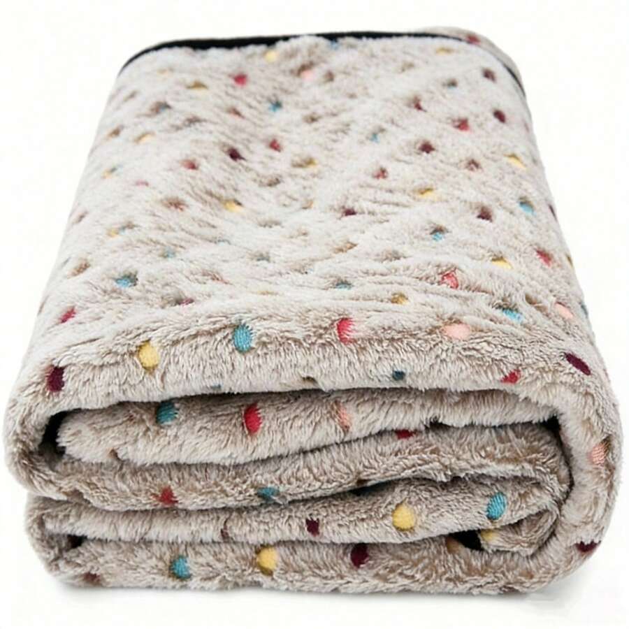 Dotted Pet Blanket With Black Trim, Suitable For Dogs And Cats. Dotted Pattern, Super Soft And Fluffy, Fit For Small, Medium, And Large Dogs As Well As Small Cats. - Camel - View 1