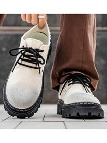 Giày nam vải bố dáng casual cổ điển, đế dày phối màu tương phản, giày buộc dây màu đen phong cách đường phố, chất liệu da mềm mại, đế cao su chống trượt, phù hợp cho đi lại hàng ngày, phong cách đường phố, thiết kế đa năng dễ phối với nhiều trang phục. - Màu be - Xem 7