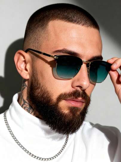 1 Pair Half-Rim Eyebrow Frame Metal Fashion Unisex Glasses, Retro Punk Street Style Fashion Glasses, Suitable For Street Photography, Travel, Parties, Daily Wear, Fishing, Skiing, Outdoor, Travel, Holiday Gifts