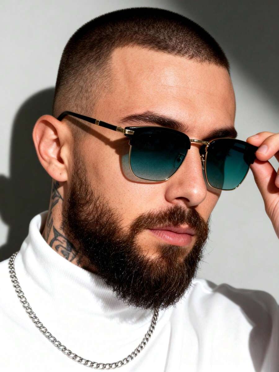 Half-Rim Eyebrow Frame Metal Glasses, Retro Punk Street Style, For Photo, Travel, Party, Daily Wear, Fishing, Skiing, Gift - Multicolor - View 1