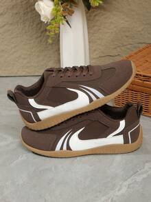 女士户外休闲运动鞋，金属搭扣装饰，人造革材质，系带设计，舒适时尚，秋季新款 - 棕色 - 查看 5