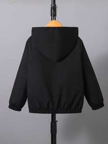 Boys' Mesh Patchwork Hooded Windbreaker Jacket, Versatile Casual Comfortable Breathable Outerwear For Spring, Summer & Autumn - Black - View 2