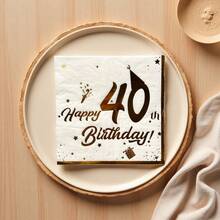 20 件白色 40 岁生日主题金箔帽子印花一次性餐巾（6.5*6.5 英寸）采用原木浆双层薄纸制成，适用于酒店、餐厅、酒吧、餐具、餐桌布置、圣诞节 - 白色 - 查看 13