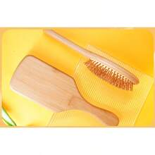 1/2 piezas Cepillo de pelo de bambú con cojín de aire de tamaño grande, cepillo de pelo de bambú natural, fácil de desenredar el cabello, adecuado para todo tipo de cabello, portátil, masaje del cuero cabelludo, adecuado para cabello fino/rizado/seco, esencial para dormitorio y hogar (Amarillo) - Albaricoque - Ver 6