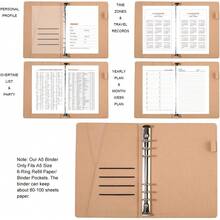 Organizador de carpetas A5 – Planificador de negocios unisex – Diario de piel sintética – Carpeta de 6 anillos recargables, bloc de notas, organizador de viaje para hombres y mujeres (Gris) - Gris - Ver 4