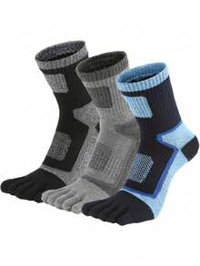 3双秋冬季分趾袜，透气吸汗防滑耐用男士户外徒步袜，均码（39-45）