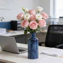 Blue Ceramic Vases - 3 Small Blue Vases With A Rustic, Country Style, Perfect For Home Decor. Suitable For Living Rooms, Tabletops, Entryways, Etc. Also Suitable For Offices, Living Rooms, Dining Rooms, Bedrooms, Bathrooms, Etc. Home Decor Vases, Flower Vases, Holiday Decoration Vases. - Blue - View 6