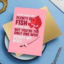 1pc Plenty Of Fish Love And Fishing Rod Humor Card Greeting Card With Envelope Playful Romantic Sea Life And Angling Design Perfect Valentine's Day Gift For Friends, Colleagues, Partners, And Loved Ones