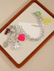 新款可爱卡通猫咪链条包挂件爱心羽毛球钥匙扣气球狗双环吊坠包包配饰泰迪熊可爱 - 彩色 - 查看 2