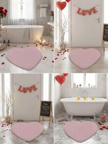 1pc Super Soft Heart-Shaped Bath Mat - Highly Absorbent, Non-Slip, Comfortable - Ideal For Valentine's Day Decor, Also Suitable For Bathroom Floor, Sink, Tub And Shower - Available In 4 Colors, Can Also Be Used In Kitchen, Laundry Room, Shower, Bathroom, Etc., Faux Fur Material - Multicolor - View 2