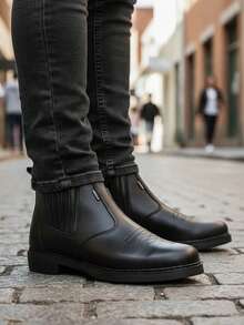 Men's Western Boots For Rodeo, Cowboy, Country, Horse Riding, Cowhide, Square Toe, Latex Sole - 黑鞭 - 查看 2