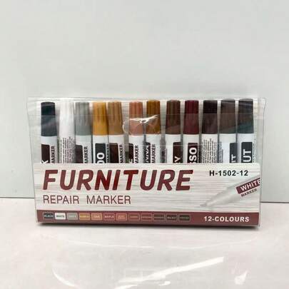 12支装木纹修复笔套装，适用于实木和复合木地板的颜色修复、油漆磨损修复、填色笔、防水防褪色接缝笔、划痕修复魔法笔、接缝笔