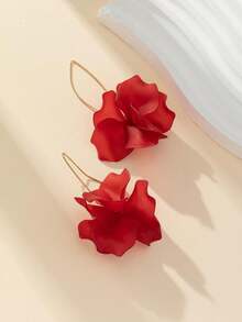 1 Pair New Fashion Long Flower Resin Earrings, Exaggerated Style, Versatile For Women Valentines,Mom,Mother,Mother's Day,Gift - Burgundy - View 5