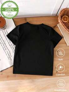Camiseta de manga corta 100% algodón (180g) - casual, adorable y holgada, con estampado. Para niños y niñas de 5 a 14 años, pieza individual. Ideal como prenda de interior o exterior, blusa infantil. - Negro - Ver 3