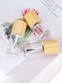 1pc 8ml Nail Polish Refillable Bottle With Bamboo Cap, Portable Nail Polish Gel Refill Container - Clear - View 5