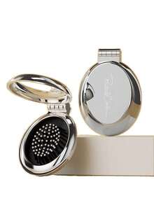 1pc/3pcs Glossy Electroplated Silver Oval Folding Comb With Built-In Mirror, Compact & Portable Design, Unisex - Multicolor - View 3