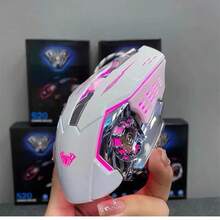 AULA Chuột chơi game cơ học có dây USB Wolf Spider, hoạt động êm ái, thích hợp cho máy tính để bàn, laptop, văn phòng, chơi game LOL, đèn LED 4 màu. - Nhiều màu - Xem 3
