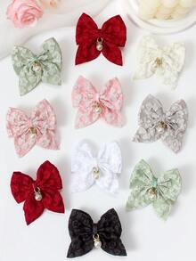 8件套复古纯色3D提花布料蝴蝶结、珍珠吊坠、花朵、燕尾装饰发夹，可爱女孩校园风发饰，适合日常佩戴和派对场合 - 彩色 - 查看 3