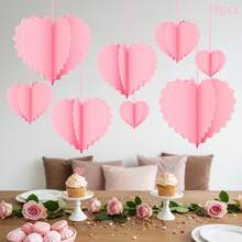 8 adornos de papel para San Valentín, forma de corazón 3D, para colgar en el techo, la pared, la boda, la fiesta, decoración de otoño e invierno, regalo de San Valentín, elegancia clásica,  de , alta tasa de recompra. - Rosa - Ver 2