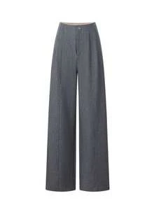 Calças casuais femininas, calças retas para uso no escritório. - Cinza - Ver 1