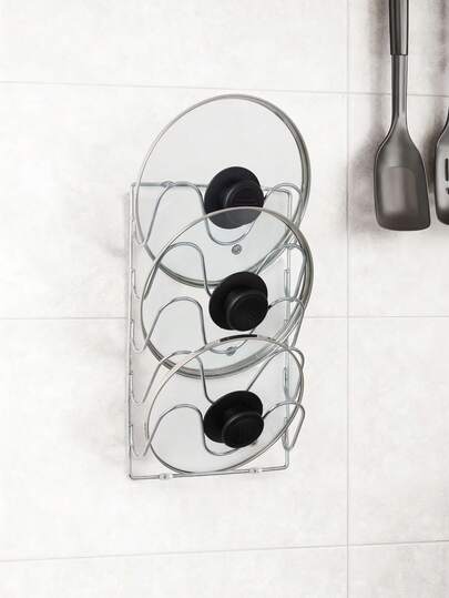 Organizator metalic pentru capac de oală, economisitor de spațiu, LEXINCHEN - Suport suspendat cu mai multe niveluri, potrivit pentru depozitarea ușii dulapului, design modern și elegant, ideal pentru organizarea vaselor de gătit și a accesoriilor de bucătărie