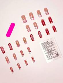 Bộ 24 móng giả Y2K, phong cách ngọt ngào và quyến rũ, độ dài trung bình, họa tiết chấm bi hồng gradient kiểu Pháp, hoa hồng vàng 3D và trang trí ngọc trai, phù hợp cho sử dụng hàng ngày, hẹn hò Valentine, tiệc tùng và các dịp lễ kỷ niệm. - Nhiều màu - Xem 3