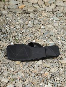 舒适休闲欧美风人字拖，平底趾环沙滩凉鞋，夏季新款 - 黑色 - 查看 4