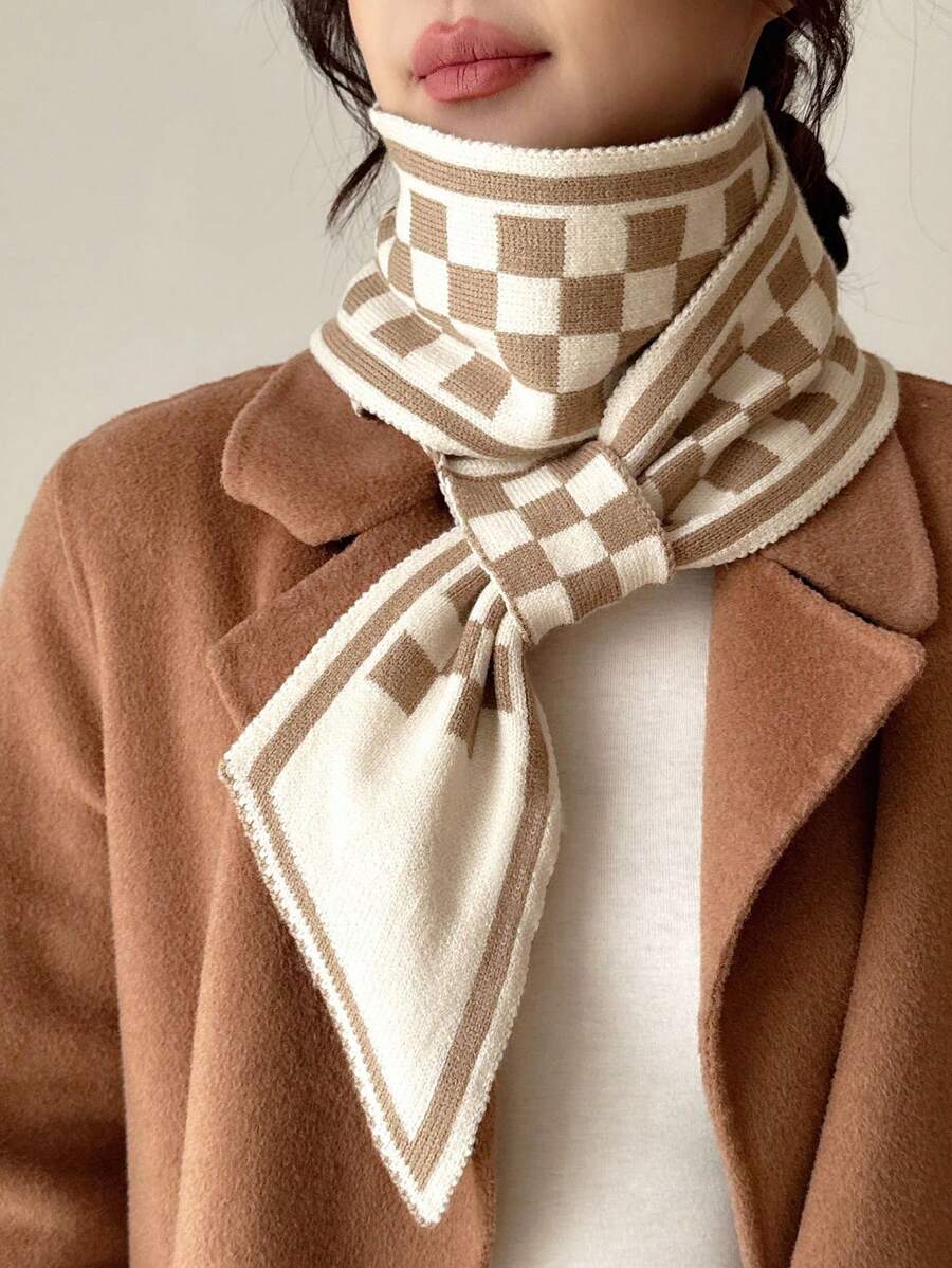 1件复古针织纽扣围脖，时尚百搭开襟围脖，保暖防风，适合女性 - 卡其色 - 查看 1