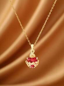 1件优雅红色心形交织吊坠项链，时尚饰品，是日常、宴会和派对佩戴的理想礼物。 - 紅色 - 查看 5